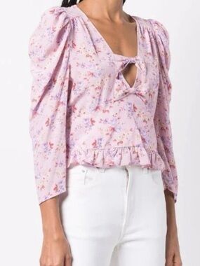 LoveShackFancy Louis Dust Storm Pink Floral Ruffle Blouse size 6